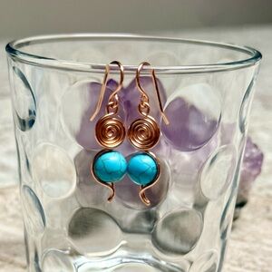 Handmade Turquoise Copper Wire Spiral Dangle Earrings